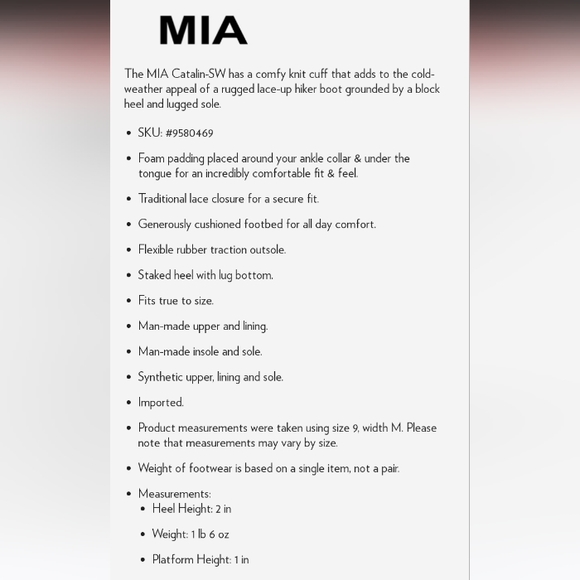 NWOT MIA 'Catalin' Vegan Leather Knit Cuff Lace Up Ankle Boots in Black Sz. 8 - Picture 15 of 15